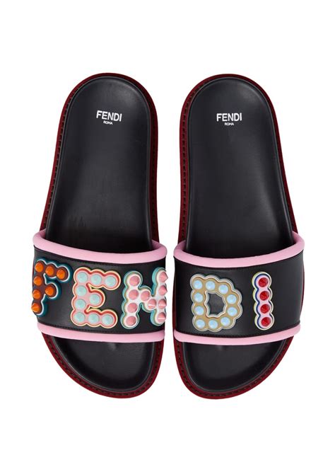 studded logo slide sandal fendi|Fendi mules for sale.